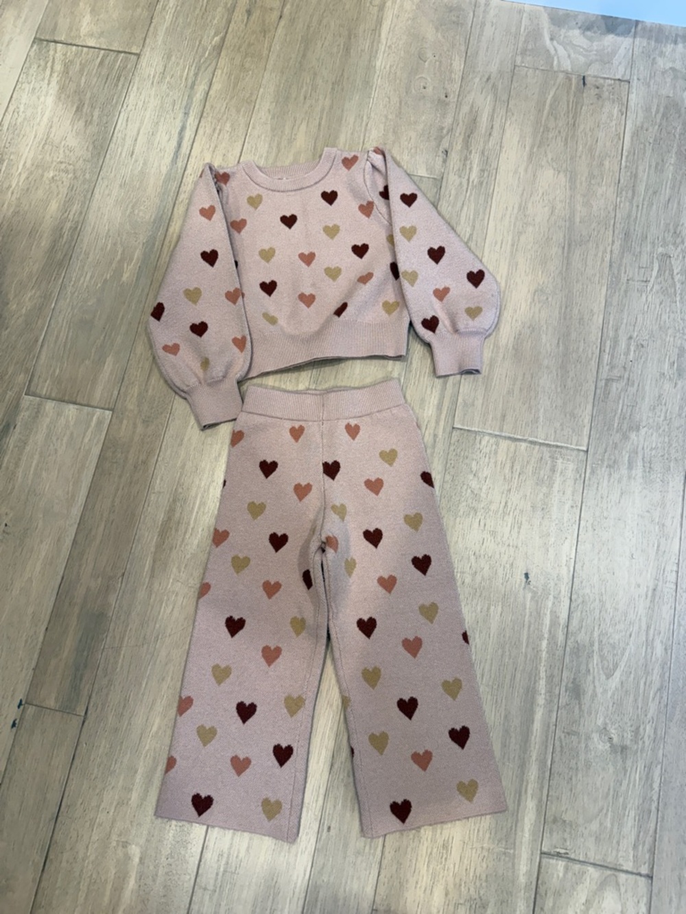 Rylee + Cru Pink Heart Knit Matching Set